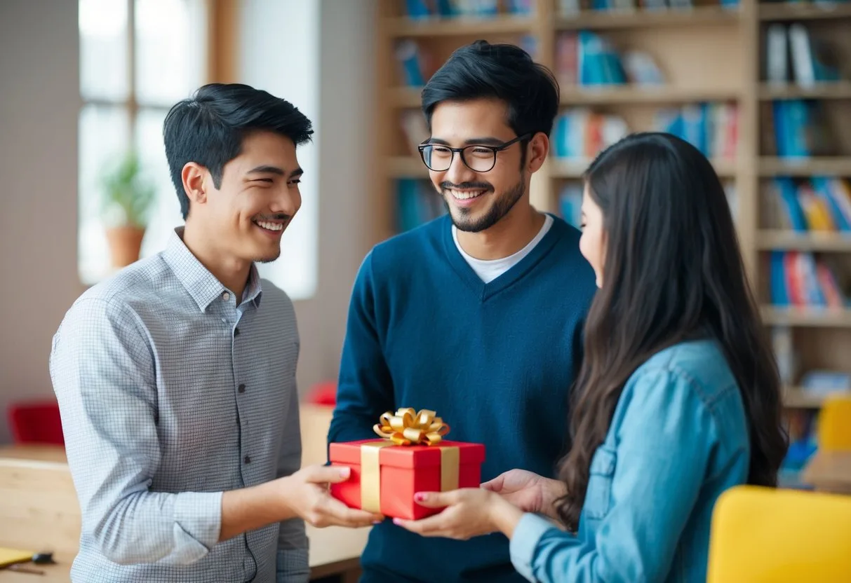 En elev giver glad deres vejleder en lille gave efter at have afsluttet deres lektie sessions